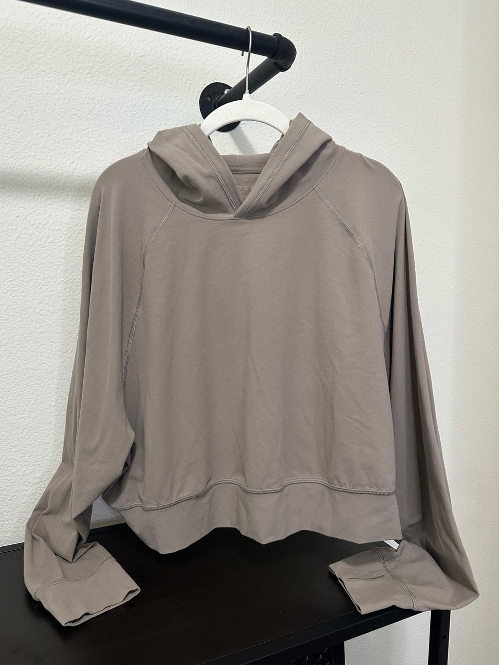 Aritzia Golden Lightweight Hooded Pullover in Taupe